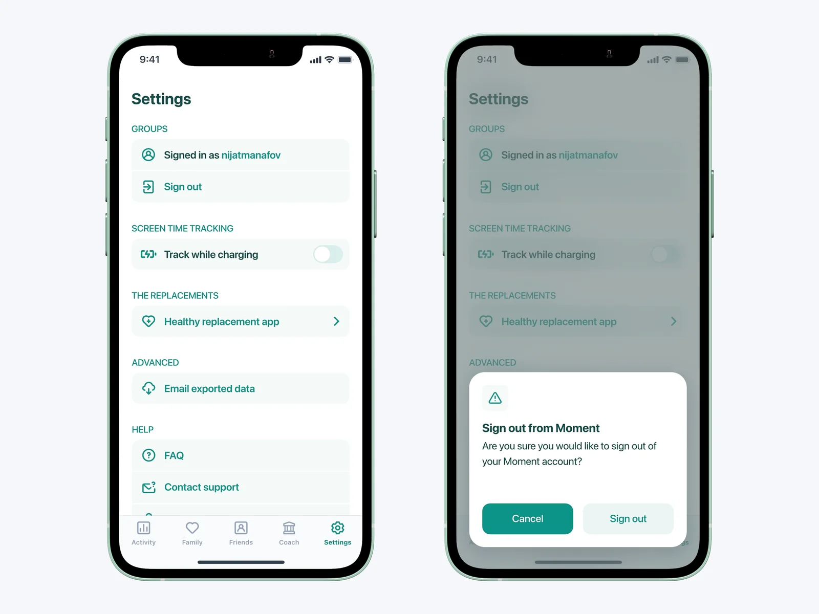 Settings screen