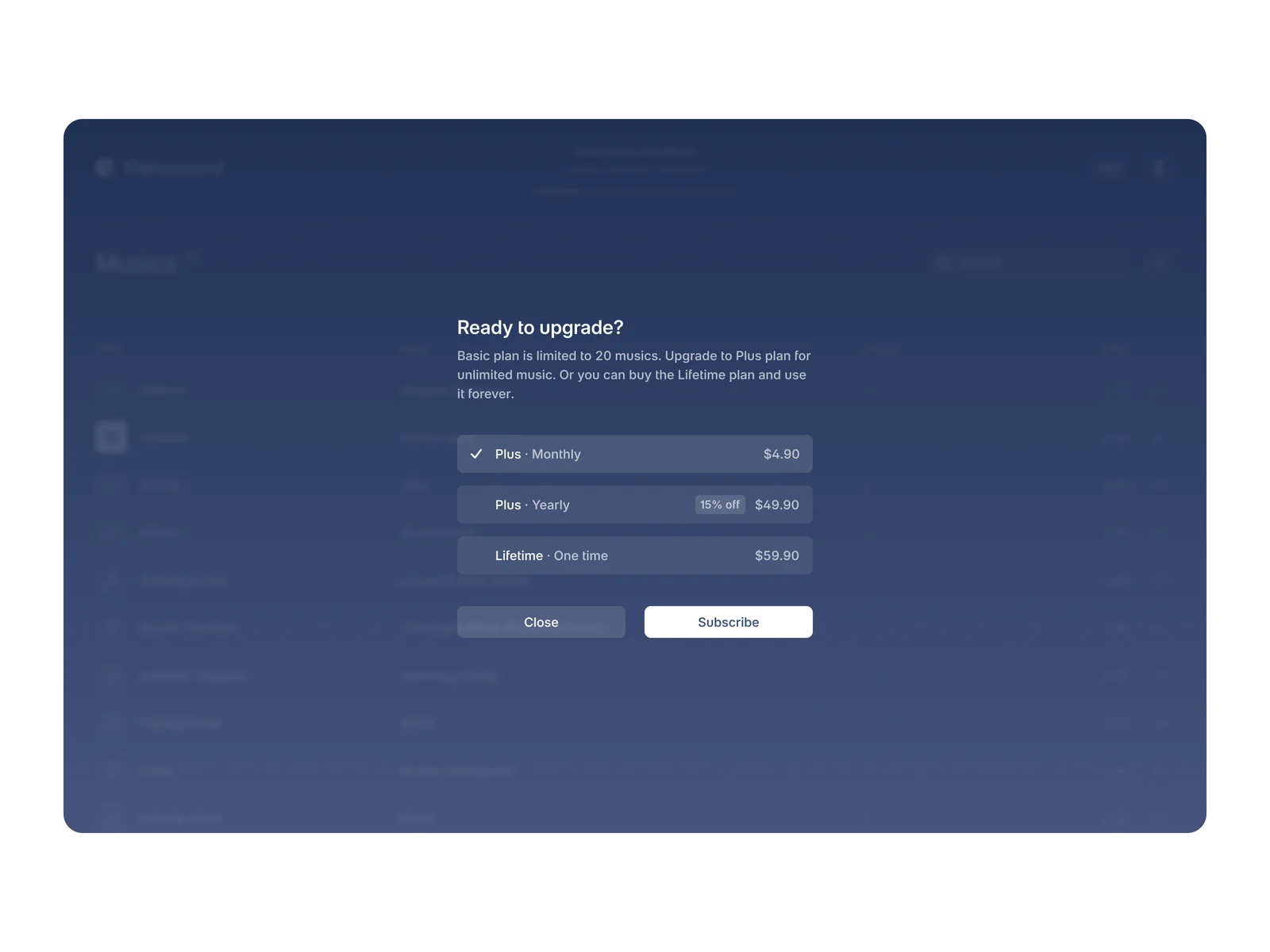 Upgrade screen