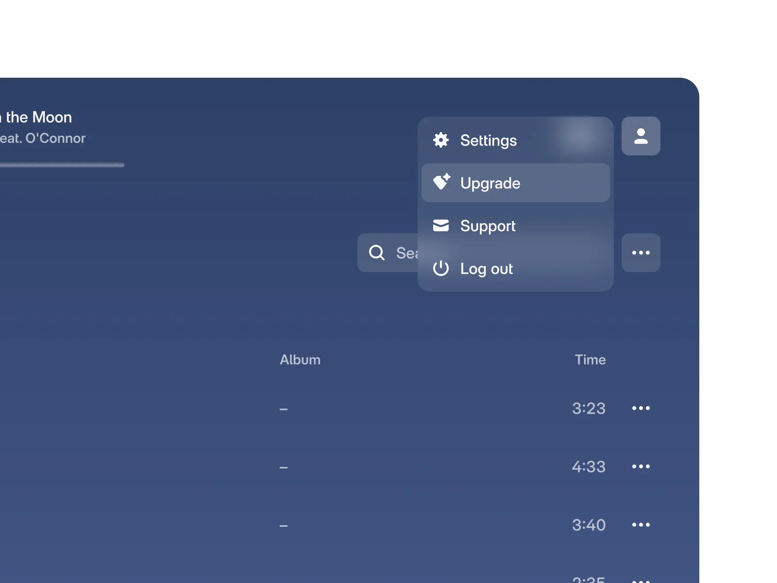 User dropdown